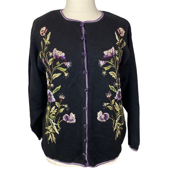 Vintage Heirloom Collectables Embroidered Floral Cardigan Plus Size Women 26-28 - Picture 1 of 11